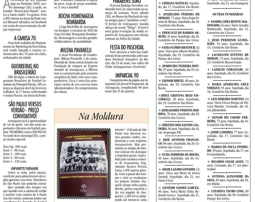 ESPORTES – JORNAL DE ARARAQUARA – 25/01/2020-SÁBADO!