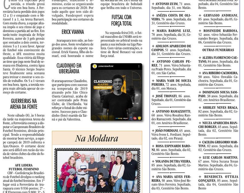 ESPORTES – JORNAL DE ARARAQUARA – 08/02/2020 – SÁBADO!
