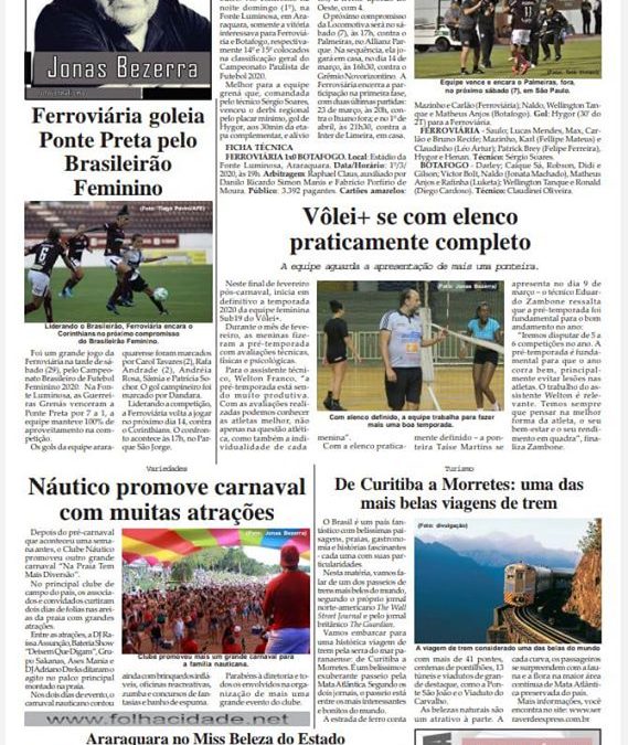 Pagina 6,Jonas Bezerra,Folha da Cidade de Araraquara, 03/03/2020 – Terca feira.