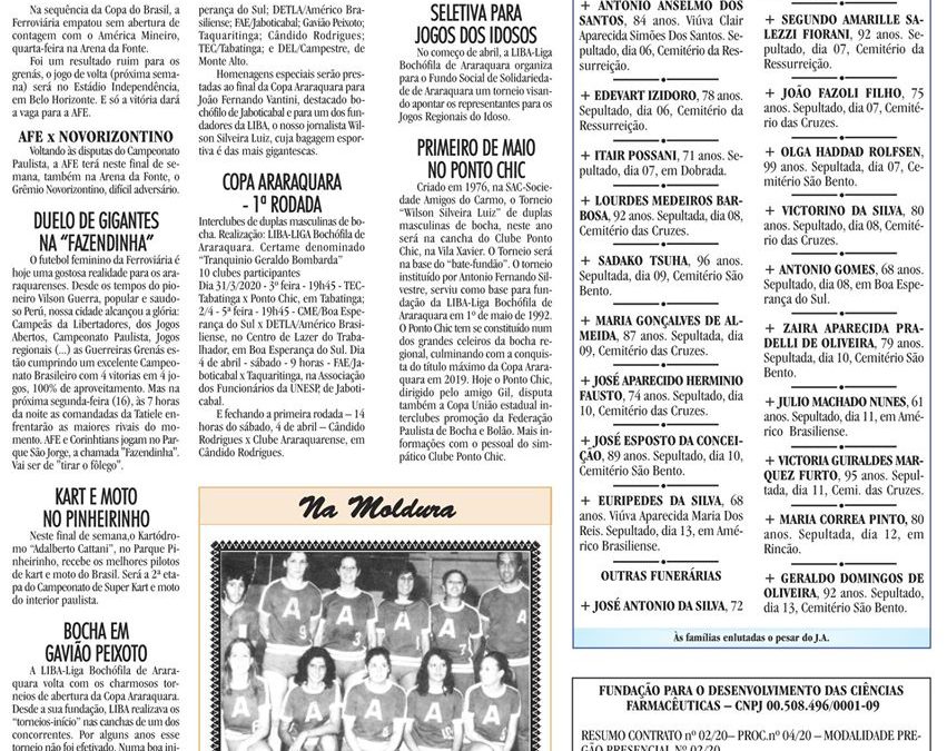ESPORTES – JORNAL DE ARARAQUARA – 14/03/2020!