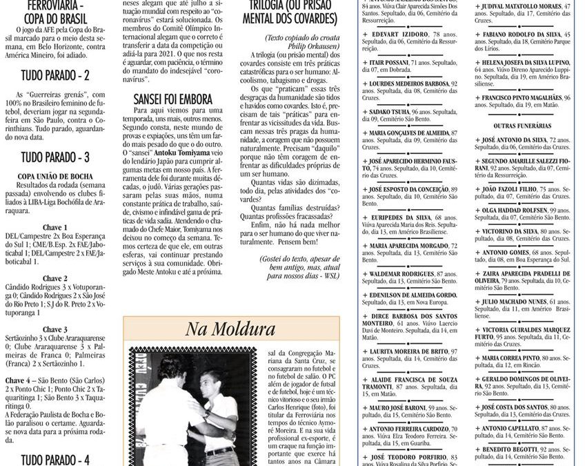 ESPORTES – JORNAL DE ARARAQUARA – 21/03/2020!