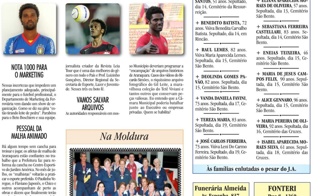 ESPORTES – JORNAL DE ARARAQUARA – 20/06/2020 !