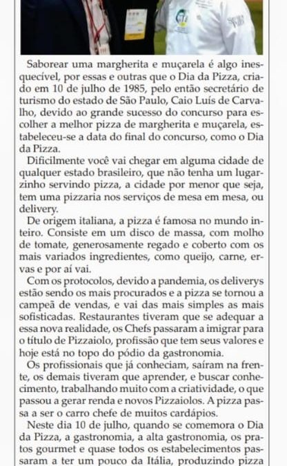 Materia A Pizza nossa de todos os dias!Folha da Cidade de Araraquara ,10 de julho de 2020!