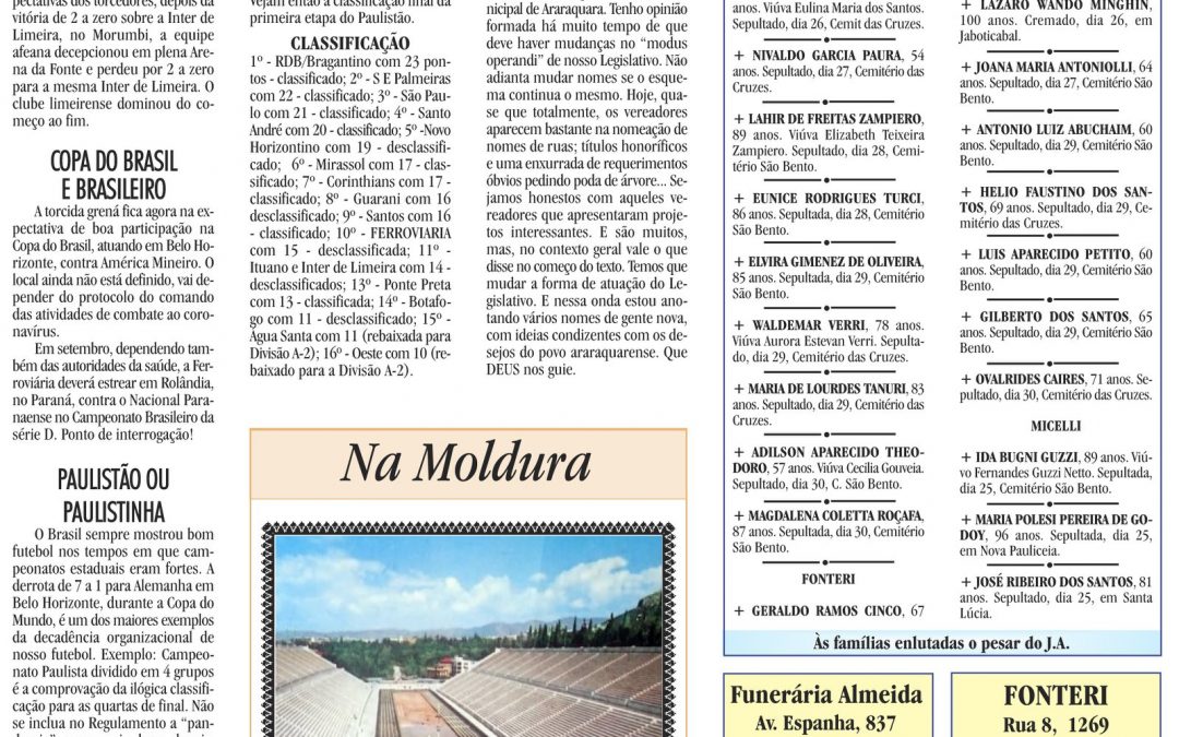 ESPORTES – JORNAL DE ARARAQUARA – 01/08/2020!