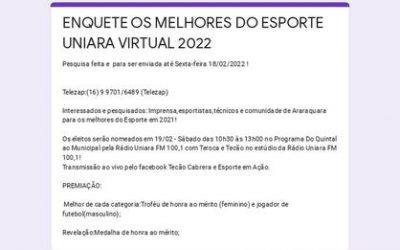 Enquete Os Melhores do Esporte 2022 prorrogado até 18/02 – Sexta – feira !