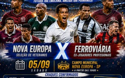 EM JOGO FESTIVO VETERANOS DA FERROVIÁRIA EMPATAM EM NOVA EUROPA COM A SELEÇÃO LOCAL – 2 X 2 – 05/09/2026
